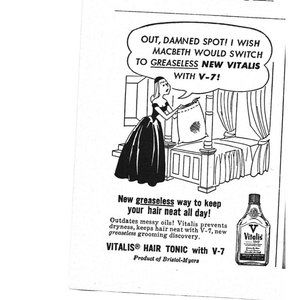 Vitalis Hair Tonic V-7 AD 1950s Vintage Print Ad 4 inch Tall